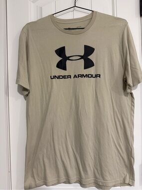 Under Armour Men’s Short-Sleeve Logo Tee — Beige with Black Logo